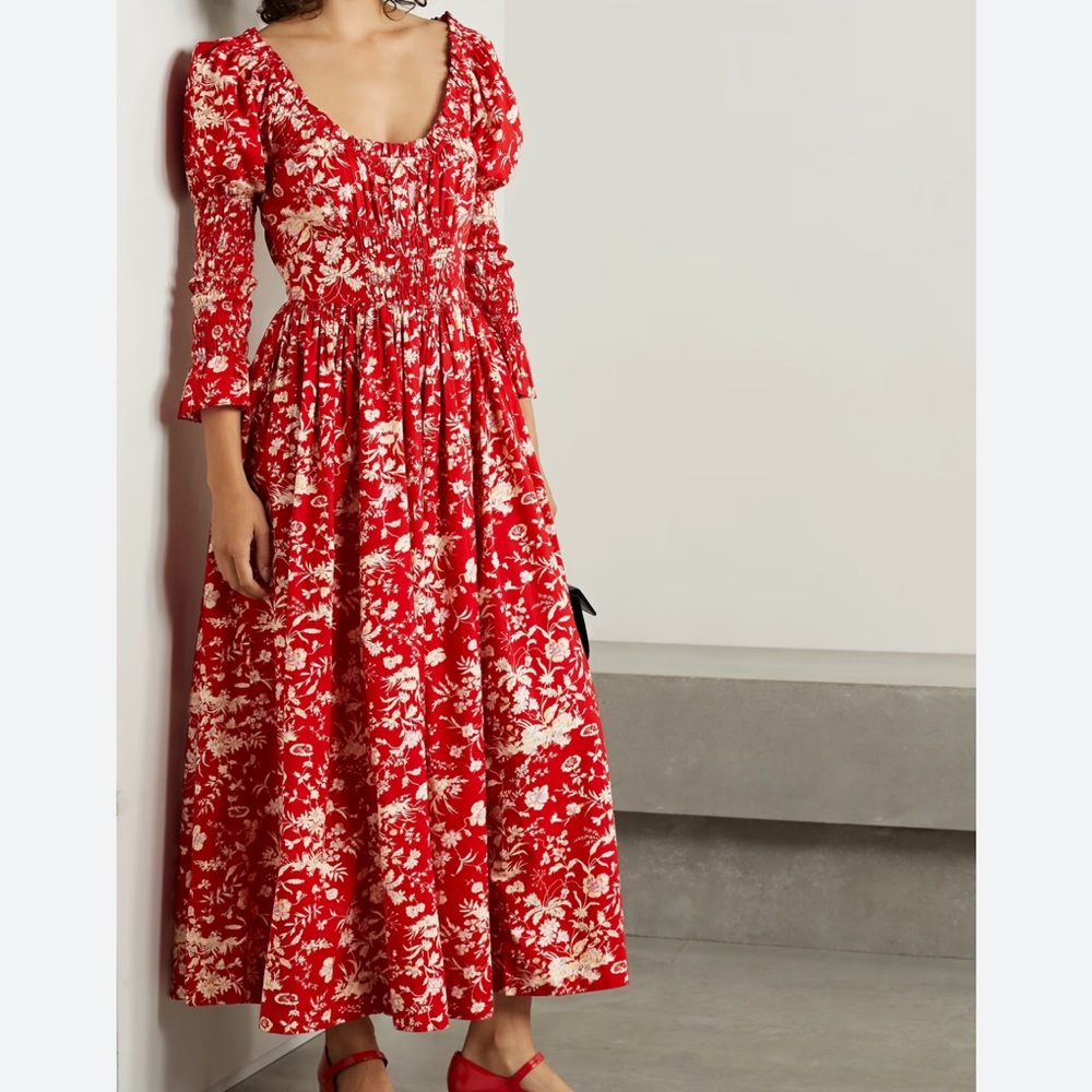 Doen Red and Cream Floral Midi Dress